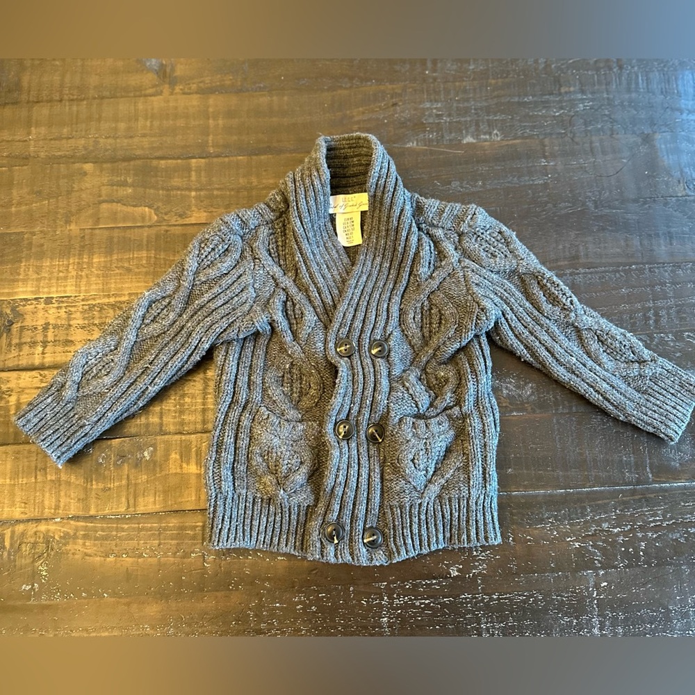 H & M L.O.G.G. Gray Cable Knit Cardigan 9-12 mo